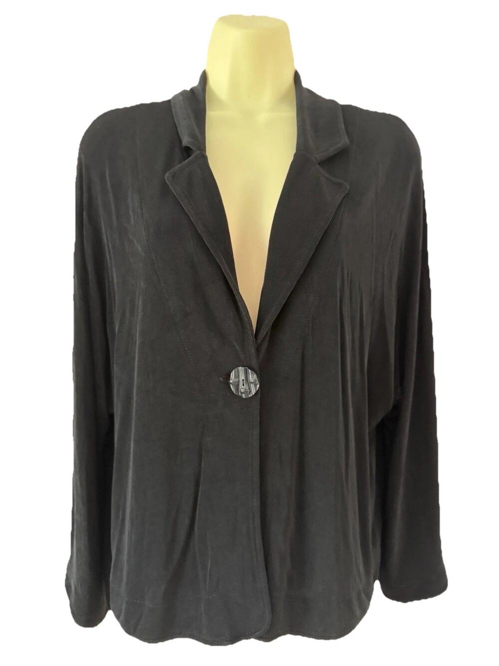CHICOS 3 Travelers Large Sz 16 Black Cardigan Jacket Blazer Slinky Knit Packable